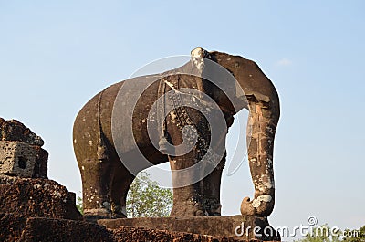 Elephant sculpture in the temple of East Mebon Stock Photo