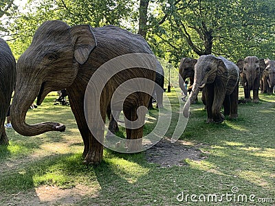 A herd of 100 elephant sculptures have taken up space in Londonâ€™s Royal Parks Editorial Stock Photo