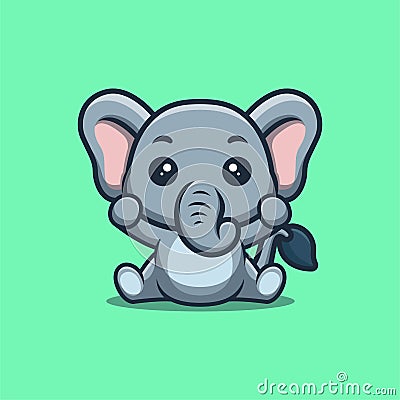 Elephant Sitting Excited Cute Creative Kawaii Cartoon Stock Photo