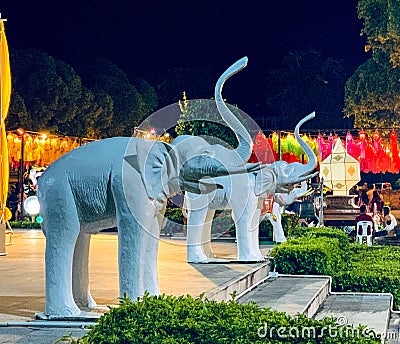 Elephant statue at The Phra Nang Cham Devi Monument Editorial Stock Photo