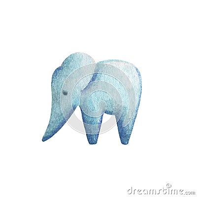 Elephant statue watercolor illustration on white background. Stone elephant figurine Cartoon Illustration