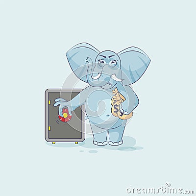 Elephant sticker emoticon open safe to hide money Vector Illustration