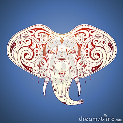 Elephant tattoo with ethnic ornaments Vector Illustration