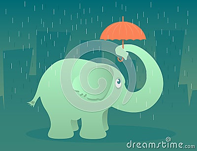 Elephant with Umbrella Vector Illustration