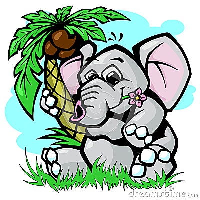 Elephant under palm tree vector illustration Vector Illustration