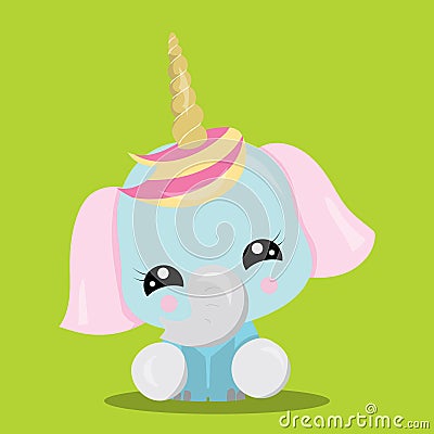 ELEPHANT UNICORN YELLOWGREEN 06 Vector Illustration