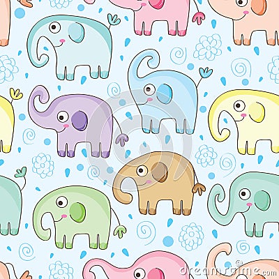 Elephant Water Seamless Pattern Vector Illustration