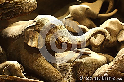 Elephant Wood Carving Stock Photo