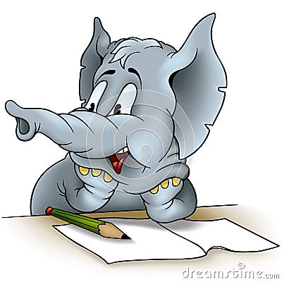 Elephant writing Vector Illustration