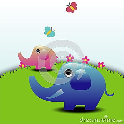 Elephants on Green Field Vector illustration Vector Illustration