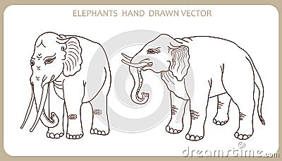 Elephants In Indian Style. Hand Drawn Silhouette. Vector Illustration. Elephant Tattoo. Vector Illustration