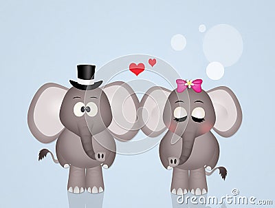 Elephants in love Cartoon Illustration