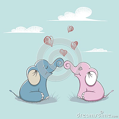 Elephants love each other Vector Illustration