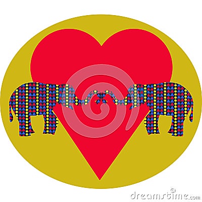 Elephants in love and heart Vector Illustration