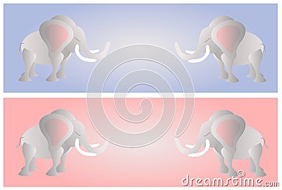 Elephants on the pink and blue background Vector Illustration