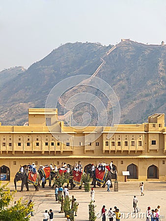 Elephants ride in the Amber Fort Editorial Stock Photo