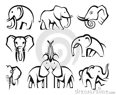 Elephants set Vector Illustration