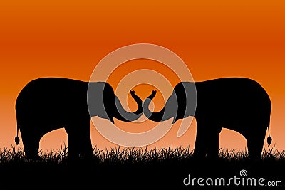 Elephants silhouettes Stock Photo