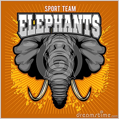 Elephants - sport club team symbol. Safari hunt badge of yellow, elephant tusk. Vector Illustration