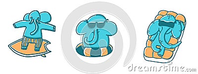 Elephants water sport in cartoon flat style Vector Illustration