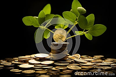 Coins and the plant, ensuring that each element contributes to the overarching story of investment flourishing. AI Generated Stock Photo