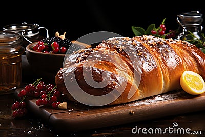 Elevate your food photography with the decadence of French Brioche. Ai generated Stock Photo