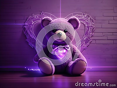 Enchanting Radiance: Laser Drawing of Teddy Bear Love in Purple Stock Photo