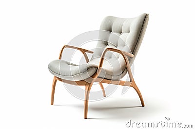 Sleek and Stylish: Retro-Inspired Lounge Chair with Curved Plywood Frame on White Background Stock Photo