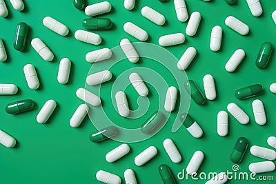 Medical Pills and Capsules Isolated on Colorful Background AI Generated Illustration Stock Photo