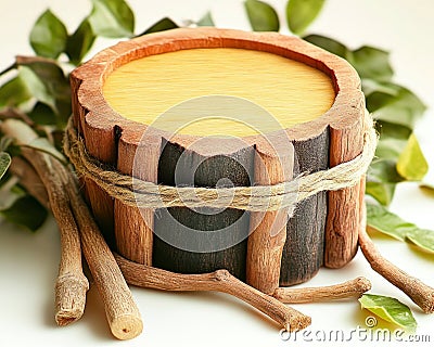Elevate your projects with this high-resolution image featuring a rustic wicker straw stand isolated on a white background, ideal Stock Photo