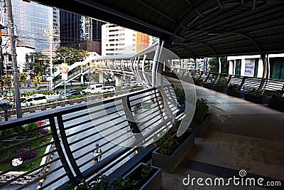 Elevated bridge or walkway along a major road in the central business district of Ortigas Center in Pasig City Editorial Stock Photo