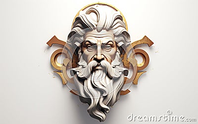 Elevated Divinity: 3D God's Face on White Background Cartoon Illustration