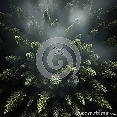 Elevated Ecosystem: Majestic Flight Through the Enchanted Canopy Realm Stock Photo
