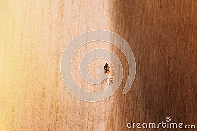 Elevated flat View Tractor With Seed Drill Machine Sowing Seeds For Crops In Spring Season. Beginning Of Agricultural Stock Photo