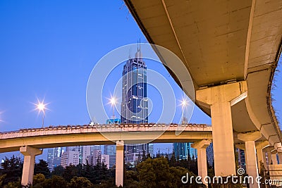 Elevated freeways in the intersection of Yan An Road and Chongging, Shanghai Stock Photo