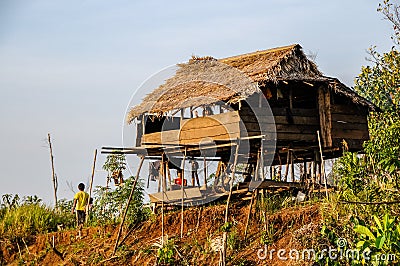 Elevated hut used as a hotel for rare tourists Editorial Stock Photo