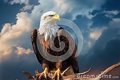 Elevated majesty, Fish Eagle reigns supreme amidst the celestial clouds Stock Photo