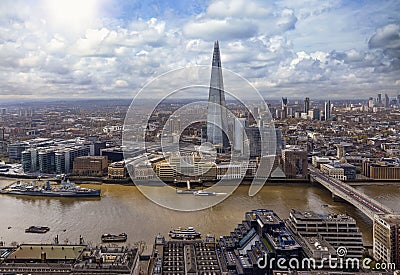 Elevated, panoramic view to the modern skyline of London Stock Photo