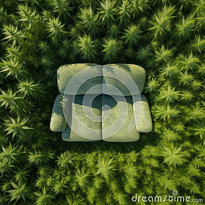 Elevated Tranquility: Aerial View of Sofa Amidst Hemp Symphony Stock Photo