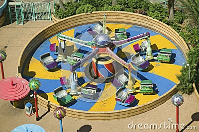 Elevated view of brightly colored carnival rides in Durban, South Africa Editorial Stock Photo