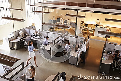 Elevated view of a busy open plan office Stock Photo