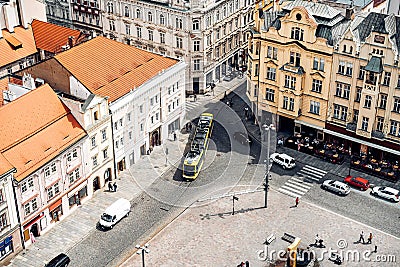 Elevated view of a crossroad in Plzen, Czech Republic Editorial Stock Photo