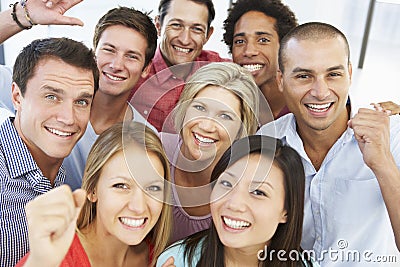 Elevated View Of Happy And Positive Business People In Casual Dress Stock Photo