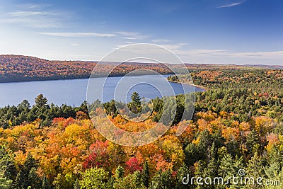 Elevated View of Lake and Fall Foliage - Ontario, Canada Stock Photo