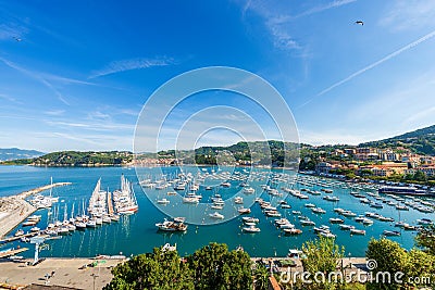 Elevated view of Lerici Port and San Terenzo village - Gulf of La Spezia Italy Stock Photo