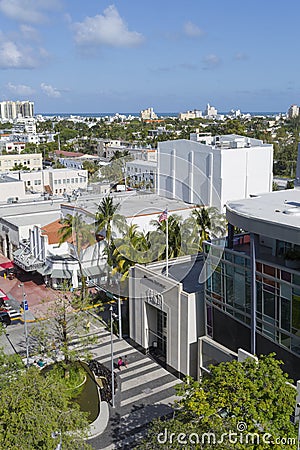 Elevated view towards Collins Avenue and Lincoln Avenue in South Beach, Miami Beach, Miami, Florida Editorial Stock Photo