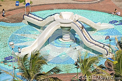 Elevated view of water pool slides in Durban, South Africa Editorial Stock Photo