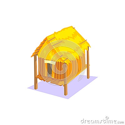 Elevated Wooden House Jungle Village Landscape Element Vector Illustration