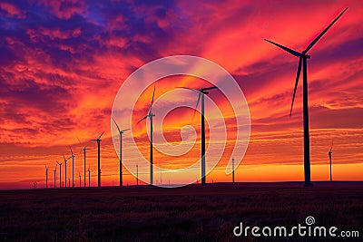 Elevating Elegance: Towering Turbines Paint the Sky with Rhythmic Blade Rotations Stock Photo