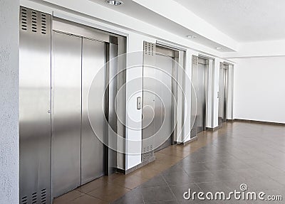 Elevator cabin stainless steel Stock Photo